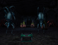 At the bottom of things... Sturdy Steel Chest is being guarded!